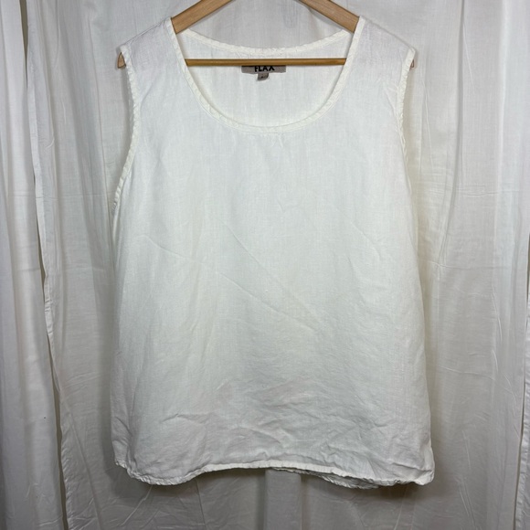 Flax 100% Linen White Tank Sleeveless Tunic Size L - Picture 1 of 8